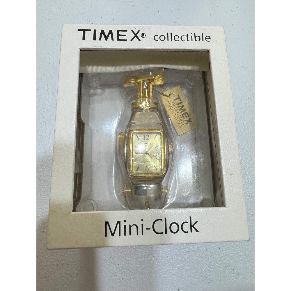 VTG Timex Collectible Mini Clock Golf Bag Design Gold Silver Tone‎ Quartz TMX210 - Picture 3 of 9